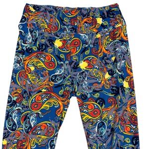 LuLaRoe Leggings One Size OS Blue Orange Paisley Print Stretchy Full Length